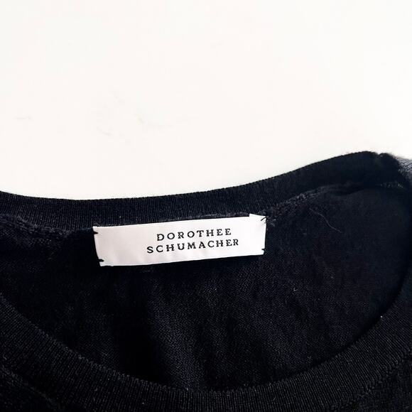 Dorothee Schumacher Black Contrast Flutter Short Sleeve Crewneck Sweater Size 1 - Picture 2 of 10